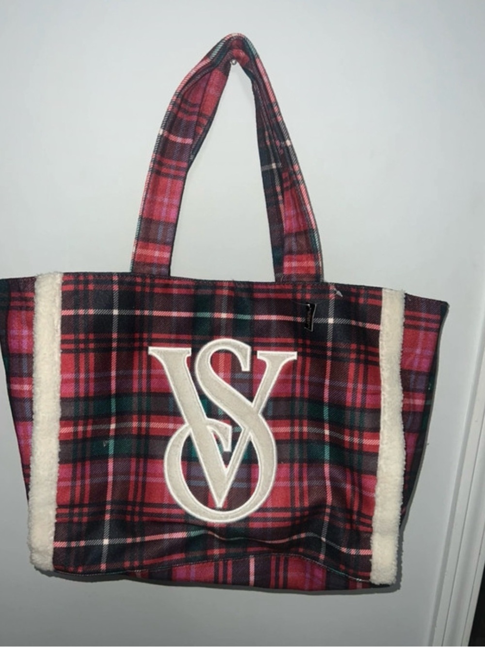 Victoria's Secret Pink Plaid Tote with Cream Trim